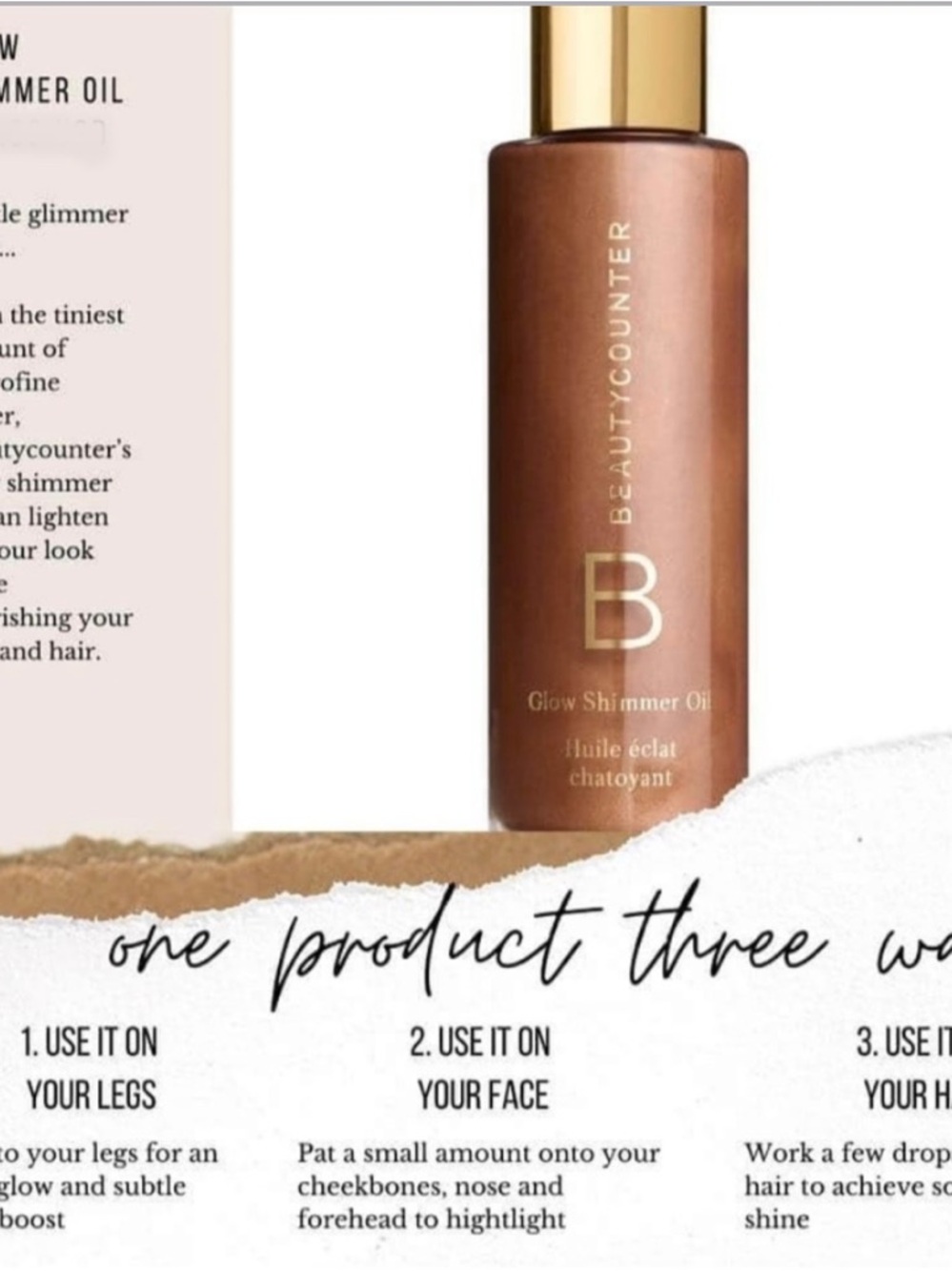 beautycounter Glow Shimmer Oil — Bronze Gold Bottle. New in box. Bronzer oil.